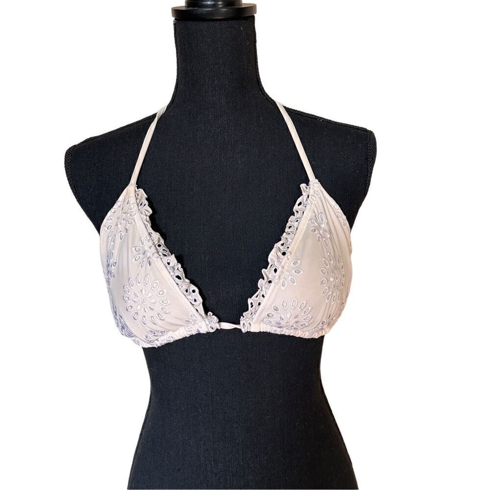 Joe Fresh Cream Eye-Lit Adjustable Triangle Bikini Top